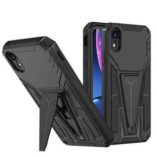 For iPhone XR Super V Armor PC + TPU Shockproof Case with Invisible Holder(Black)
