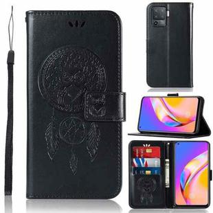 For OPPO A94 / A95 5G Wind Chime Owl Embossing Pattern Horizontal Flip Leather Case with Holder & Card Slots & Wallet(Black)