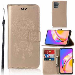 For OPPO A94 / A95 5G Wind Chime Owl Embossing Pattern Horizontal Flip Leather Case with Holder & Card Slots & Wallet(Gold)