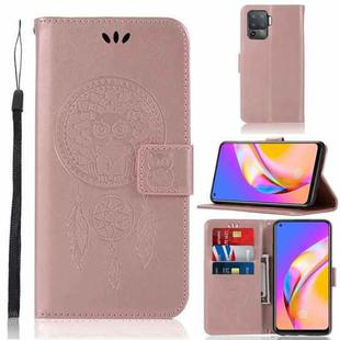 For OPPO A94 / A95 5G Wind Chime Owl Embossing Pattern Horizontal Flip Leather Case with Holder & Card Slots & Wallet(Rose Gold)