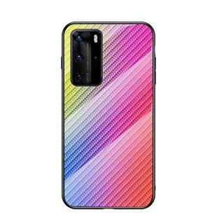 For Huawei P40 Pro Gradient Carbon Fiber Texture TPU Border Tempered Glass Case(Colorful Fiber)