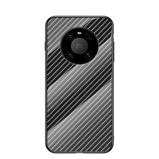 For Huawei Mate 40 Pro Gradient Carbon Fiber Texture TPU Border Tempered Glass Case(Black Fiber)
