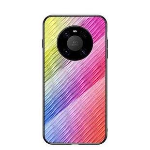 For Huawei Mate 40 Pro Gradient Carbon Fiber Texture TPU Border Tempered Glass Case(Colorful Fiber)