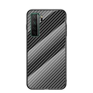 For Huawei nova 7 SE Gradient Carbon Fiber Texture TPU Border Tempered Glass Case(Black Fiber)