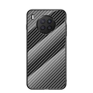 For Huawei nova 8i Gradient Carbon Fiber Texture TPU Border Tempered Glass Case(Black Fiber)