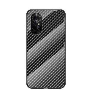 For Huawei nova 8 Gradient Carbon Fiber Texture TPU Border Tempered Glass Case(Black Fiber)