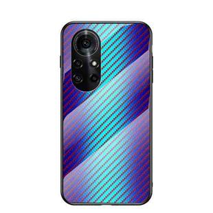 For Huawei nova 8 Pro Gradient Carbon Fiber Texture TPU Border Tempered Glass Case(Blue Fiber)