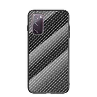 For Samsung Galaxy S20 FE Gradient Carbon Fiber Texture TPU Border Tempered Glass Case(Black Fiber)