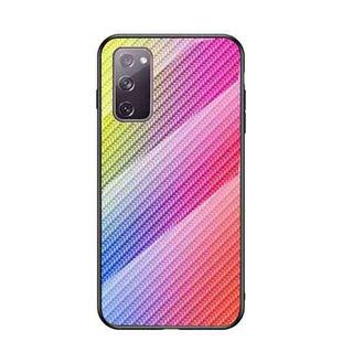 For Samsung Galaxy S20 FE Gradient Carbon Fiber Texture TPU Border Tempered Glass Case(Colorful Fiber)