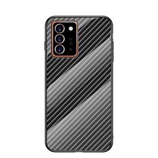 For Samsung Galaxy Note20 Ultra Gradient Carbon Fiber Texture TPU Border Tempered Glass Case(Black Fiber)