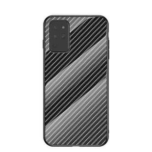 For Samsung Galaxy Note20 Gradient Carbon Fiber Texture TPU Border Tempered Glass Case(Black Fiber)