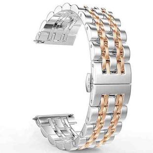 22mm Men Version Seven-beads Steel Watch Band(Silver Rose Gold)