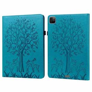 For iPad Air 2020 / Pro 11 2020 Tree & Deer Pattern Pressed Printing Horizontal Flip PU Leather Tablet Case with Holder & Card Slots & Sleep / Wake-up Function(Blue)