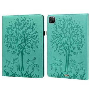 For iPad Air 2020 / Pro 11 2020 Tree & Deer Pattern Pressed Printing Horizontal Flip PU Leather Tablet Case with Holder & Card Slots & Sleep / Wake-up Function(Green)
