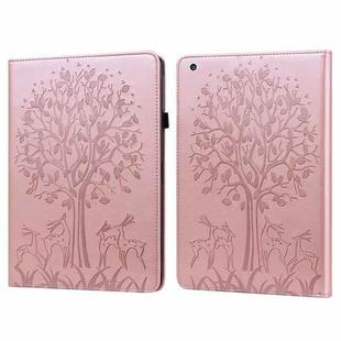 Tree & Deer Pattern Pressed Printing Horizontal Flip PU Leather Case with Holder & Card Slots & Sleep / Wake-up Function For iPad mini 5/4/3/2/1(Pink)