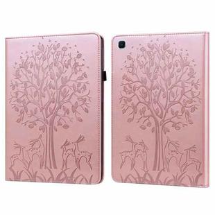 Tree & Deer Pattern Pressed Printing Horizontal Flip PU Leather Case with Holder & Card Slots & Sleep / Wake-up Function For Samsung Galaxy Tab S6 Lite(Pink)