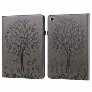 Tree & Deer Pattern Pressed Printing Horizontal Flip PU Leather Case with Holder & Card Slots & Sleep / Wake-up Function For Samsung Galaxy Tab S6 Lite(Grey)