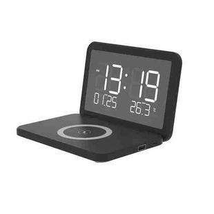 SY-118 15W Foldable Mirror Surface Perpetual Desk Calendar Clock Wireless Charger with Alarm Clock & Three-level Brightness Adjustable Function(Black)