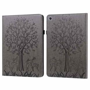 For Huawei MediaPad M5 lite Tree & Deer Pattern Pressed Printing Horizontal Flip PU Leather Case with Holder & Card Slots(Grey)