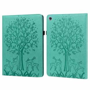 For Huawei MediaPad M5 lite Tree & Deer Pattern Pressed Printing Horizontal Flip PU Leather Case with Holder & Card Slots(Green)