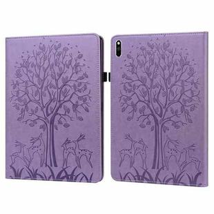 For Huawei MatePad Pro 10.8 2021 Tree & Deer Pattern Pressed Printing Horizontal Flip PU Leather Case with Holder & Card Slots(Purple)