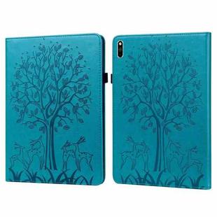 For Huawei MatePad Pro 10.8 2021 Tree & Deer Pattern Pressed Printing Horizontal Flip PU Leather Case with Holder & Card Slots(Blue)