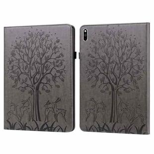 For Huawei MatePad Pro 10.8 2021 Tree & Deer Pattern Pressed Printing Horizontal Flip PU Leather Case with Holder & Card Slots(Grey)