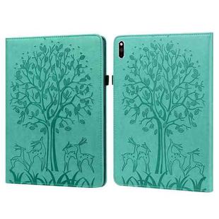 For Huawei MatePad Pro 10.8 2021 Tree & Deer Pattern Pressed Printing Horizontal Flip PU Leather Case with Holder & Card Slots(Green)