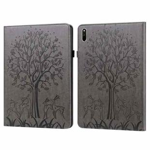 For Huawei MatePad 11 2021 Tree & Deer Pattern Pressed Printing Horizontal Flip PU Leather Case with Holder & Card Slots(Grey)