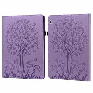 For Huawei MediaPad T3 10 Tree & Deer Pattern Pressed Printing Horizontal Flip PU Leather Case with Holder & Card Slots(Purple)