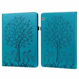 For Huawei MediaPad T3 10 Tree & Deer Pattern Pressed Printing Horizontal Flip PU Leather Case with Holder & Card Slots(Blue)