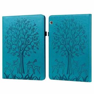 For Huawei MediaPad T5 Tree & Deer Pattern Pressed Printing Horizontal Flip PU Leather Case with Holder & Card Slots(Blue)