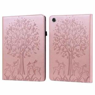 For Lenovo Tab M8 8505X 8.0 Tree & Deer Pattern Pressed Printing Horizontal Flip PU Leather Case with Holder & Card Slots(Pink)