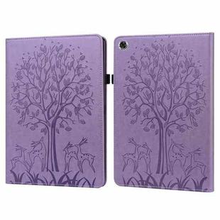 For Lenovo M10 Plus / M10 FHD REL Tree & Deer Pattern Pressed Printing Horizontal Flip PU Leather Case with Holder & Card Slots(Purple)