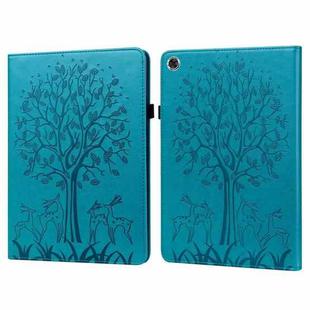 For Lenovo M10 Plus / M10 FHD REL Tree & Deer Pattern Pressed Printing Horizontal Flip PU Leather Case with Holder & Card Slots(Blue)
