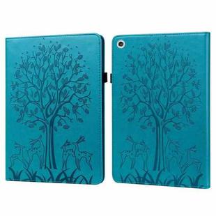 For Lenovo M10 TB-X505L Tree & Deer Pattern Pressed Printing Horizontal Flip PU Leather Case with Holder & Card Slots(Blue)