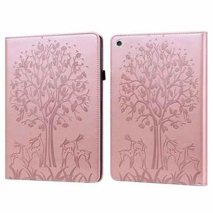 For Lenovo M10 TB-X505L Tree & Deer Pattern Pressed Printing Horizontal Flip PU Leather Case with Holder & Card Slots(Pink)