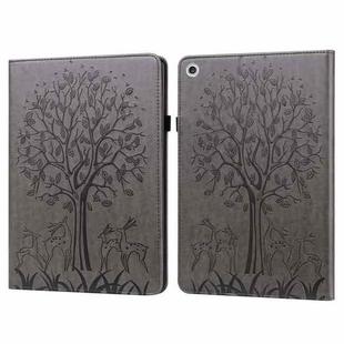For Lenovo M10 TB-X505L Tree & Deer Pattern Pressed Printing Horizontal Flip PU Leather Case with Holder & Card Slots(Grey)