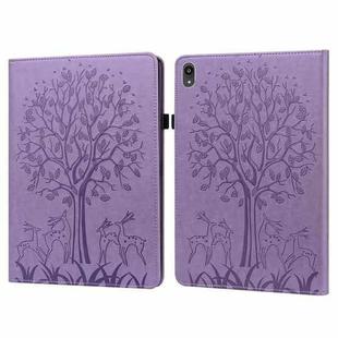 For Lenovo Tab P11 2020 / P11 Plus 2021 Tree & Deer Pattern Pressed Printing Horizontal Flip PU Leather Case with Holder & Card Slots(Purple)