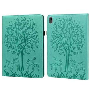 For Lenovo Tab P11 2020 / P11 Plus 2021 Tree & Deer Pattern Pressed Printing Horizontal Flip PU Leather Case with Holder & Card Slots(Green)