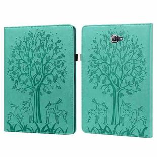 For Samsung Galaxy Tab A 10.1 2016 Tree & Deer Pattern Pressed Printing Horizontal Flip PU Leather Case with Holder & Card Slots(Green)