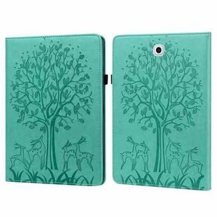 For Samsung Galaxy Tab S2 9.7 Tree & Deer Pattern Pressed Printing Horizontal Flip PU Leather Case with Holder & Card Slots(Green)