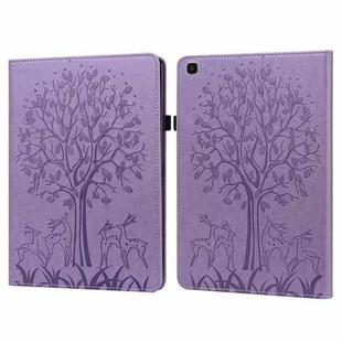For Samsung Galaxy Tab A 8.0 2019 Tree & Deer Pattern Pressed Printing Horizontal Flip PU Leather Case with Holder & Card Slots(Purple)