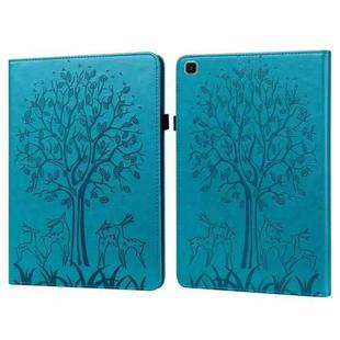 For Samsung Galaxy Tab A 8.0 2019 Tree & Deer Pattern Pressed Printing Horizontal Flip PU Leather Case with Holder & Card Slots(Blue)