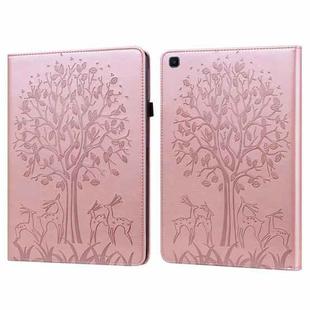 For Samsung Galaxy Tab A 8.0 2019 Tree & Deer Pattern Pressed Printing Horizontal Flip PU Leather Case with Holder & Card Slots(Pink)