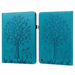 For Amazon Kindle Fire HD 10 / 10 Plus 2021 Tree & Deer Pattern Pressed Printing Horizontal Flip PU Leather Case with Holder & Card Slots(Blue)