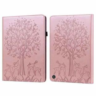 For Amazon Kindle Fire HD 10 / 10 Plus 2021 Tree & Deer Pattern Pressed Printing Horizontal Flip PU Leather Case with Holder & Card Slots(Pink)