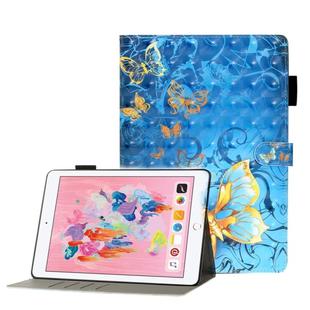 For iPad 5 / 6 / 7 / 8 3D Embossing Pattern Horizontal Flip Leather Case with Holder & Card Slots & Wallet(Blue Butterfly)