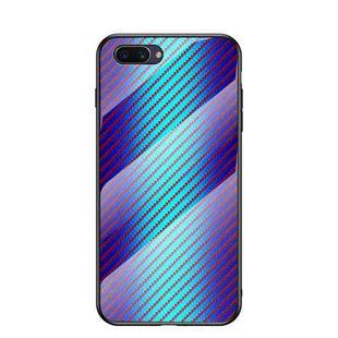 For OPPO A5 Gradient Carbon Fiber Texture TPU Border Tempered Glass Case(Blue Fiber)