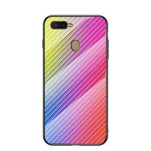 For OPPO A12 / A7 Gradient Carbon Fiber Texture TPU Border Tempered Glass Case(Colorful Fiber)